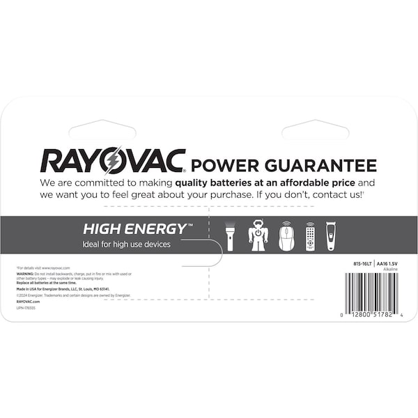 Rayovac Rayovac High Energy AA Alkaline Batteries 16 pk Carded - 815-16LTK