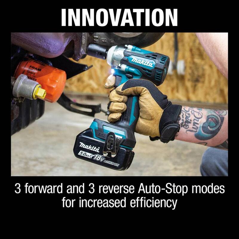 Juego de llave de impacto inalámbrica sin escobillas de litio Makita 18V LXT de 4 velocidades y 1/2 pulg. con anillo de fricción (5.0Ah) - XWT14T