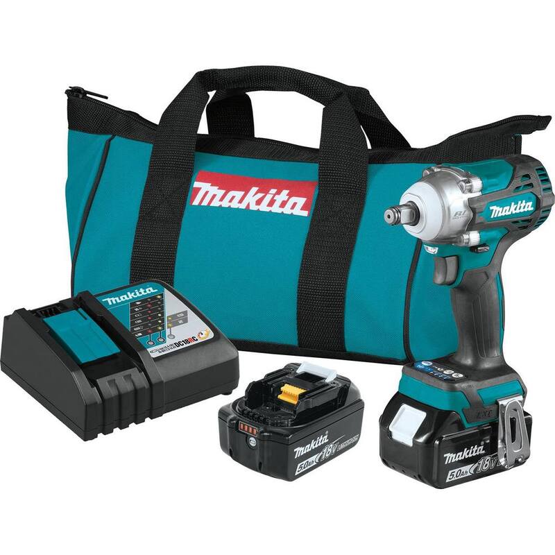 Juego de llave de impacto inalámbrica sin escobillas de litio Makita 18V LXT de 4 velocidades y 1/2 pulg. con anillo de fricción (5.0Ah) - XWT14T