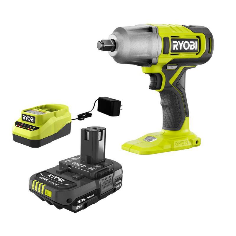 Llave de impacto inalámbrica RYOBI ONE+ 18V de 1/2 pulgadas con batería compacta de 2.0 Ah y kit de cargador - PCL265B-PSK005