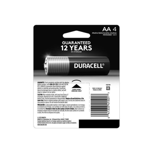 Duracell Alkaline Battery, AA 1.5V DC 1 PK - MN1500B4Z