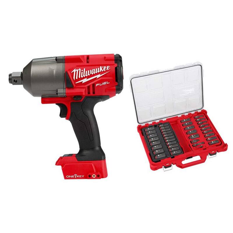 Llave de Impacto Inalámbrica sin Escobillas Milwaukee M18 FUEL ONE-KEY de 18V con 36 Piezas de Juego de Vasos Métricos y SAE 3/8 in. - 2864-20-49-66-6805