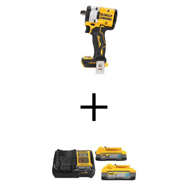 Llave de impacto inalámbrica compacta de iones de litio DEWALT ATOMIC 20V MAX de 1/2 pulg. con velocidad variable, con baterías de 5Ah y 1.7Ah y cargador - DCF921BWP315-2C