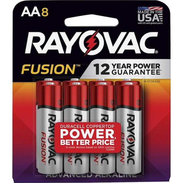 Rayovac BATTERY, FUSION, ALKLN, AA, 8PK - RAY8158TFUSK
