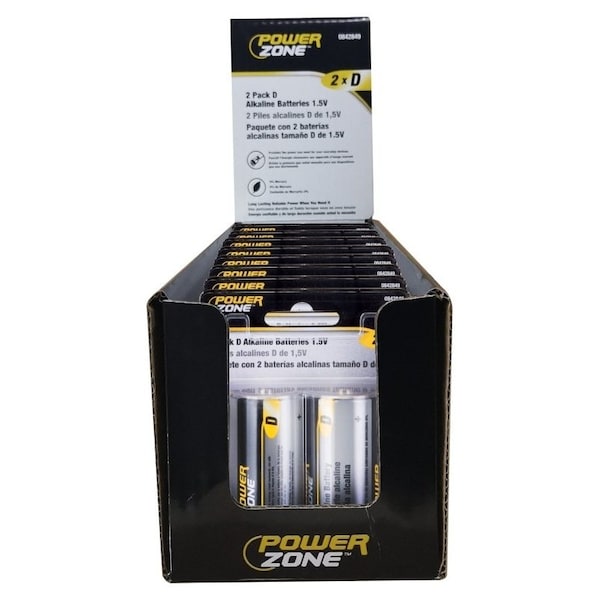 Powerzone Battery, 1.5 V Battery, D Battery, Zinc, Manganese Dioxide, and Potassium Hydroxide - LR20-2P-DB
