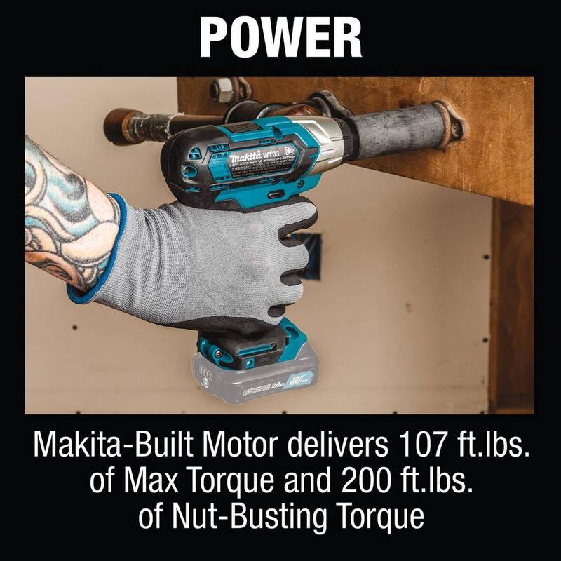 Llave de impacto inalámbrica Makita 12V max CXT de ion de litio de 1/2 pulgada, solo herramienta - WT03Z