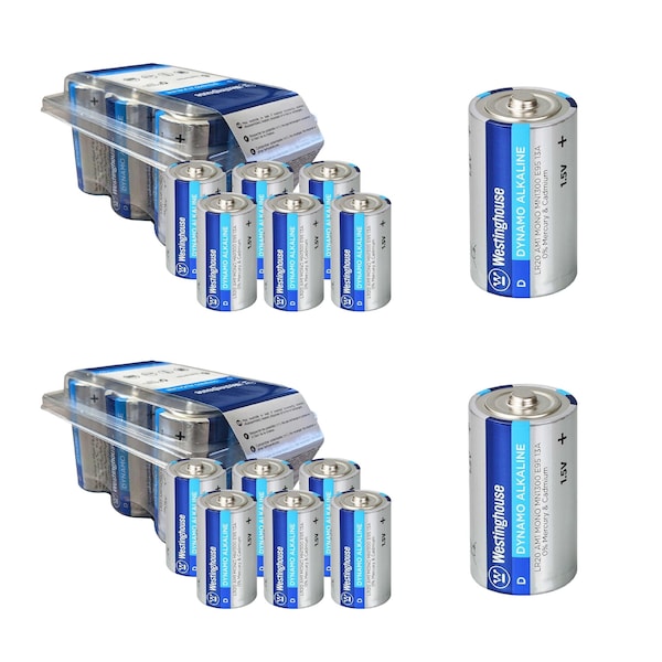 Westinghouse D 1.5V Dynamo Alkaline Plastic Tub 12 Count 12PK - WES-LR20-PB6-CB2