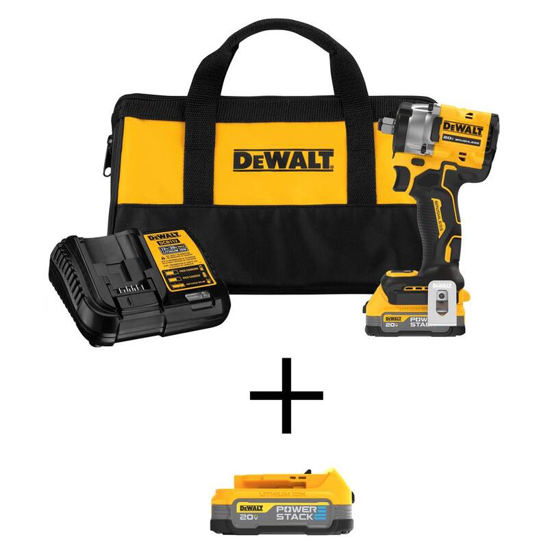 Juego de llave de impacto compacta inalámbrica de 1/2 pulgadas con baterías de 1.7Ah y cargador de 20V de iones de litio DEWALT - DCF921E1WCBP034