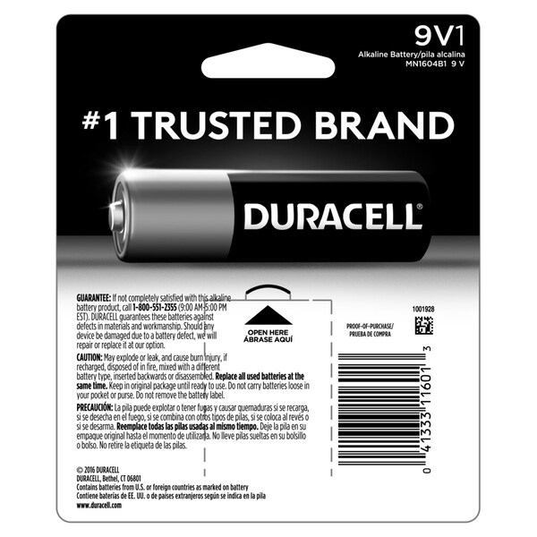 Duracell Duracell Coppertop 9-Volt Alkaline Batteries 1 pk Carded - MN1604BZ