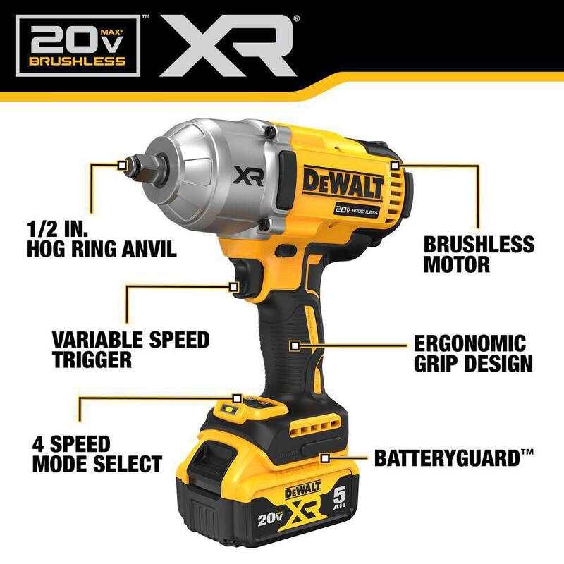 Juego de llave de impacto inalámbrica DEWALT 20V MAX de iones de litio de 1/2 pulg. con llave de trinquete inalámbrica ATOMIC 20V MAX de 1/2 pulg. - DCF900P1WCF512B