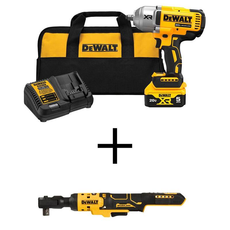 Juego de llave de impacto inalámbrica DEWALT 20V MAX de iones de litio de 1/2 pulg. con llave de trinquete inalámbrica ATOMIC 20V MAX de 1/2 pulg. - DCF900P1WCF512B