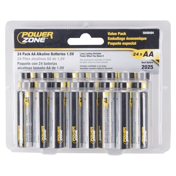 Powerzone Battery, 1.5 V Battery, AA Battery, Zinc, Manganese Dioxide, and Potassium Hydroxide - LR6-24P