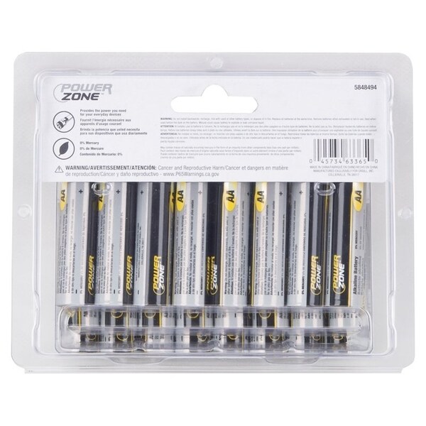 Powerzone Battery, 1.5 V Battery, AA Battery, Zinc, Manganese Dioxide, and Potassium Hydroxide - LR6-24P