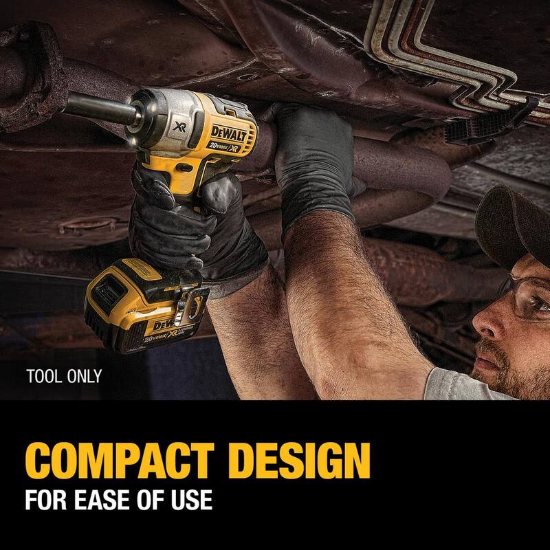 Llave de impacto compacta inalámbrica sin escobillas de 3/8 pulgadas DEWALT 20V MAX XR con batería de iones de litio compacta de 20V MAX 4.0Ah - DCF890BW240