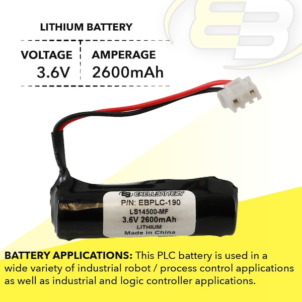 Exell Battery 3.6V Lithium PLC Computer Backup Battery Replaces Dantona COMP-190 - EBPLC-190
