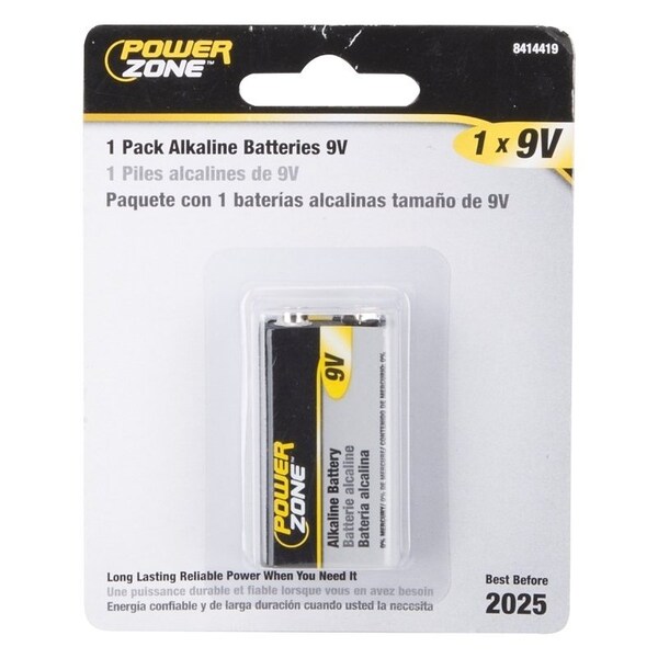 Powerzone Battery, 9 V Battery, Zinc, Manganese Dioxide and Potassium Hydroxide - 6LR61-1P-DB