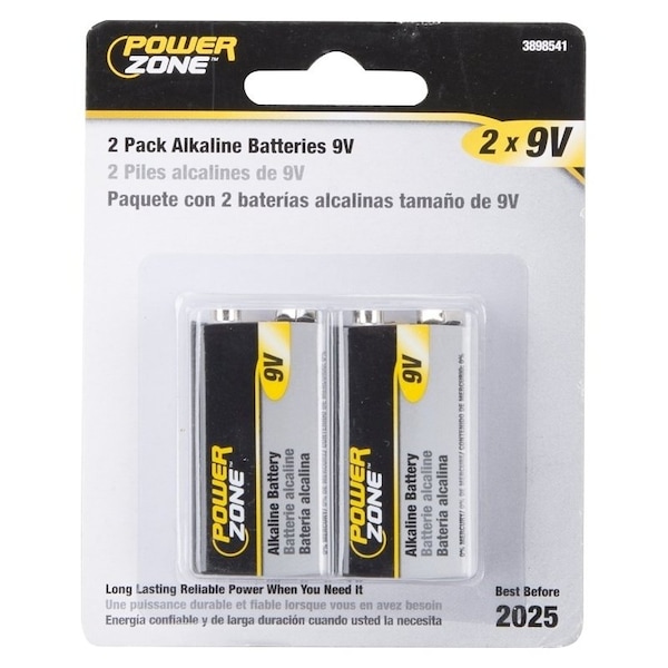 Powerzone Battery, 9 V Battery, Zinc, Manganese Dioxide, and Potassium Hydroxide - 6LR61-2P-DB