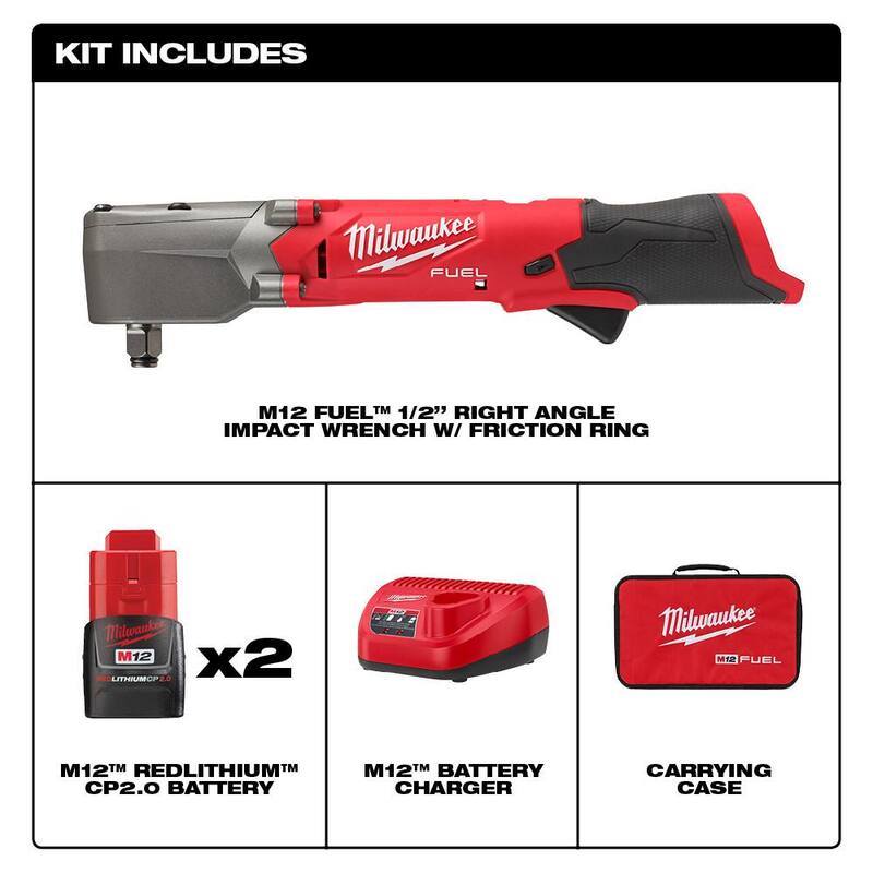Milwaukee M12 FUEL 12V Llave de Impacto Angular Recta Inalámbrica de Iones de Litio de 1/2 pulg. Kit con Juego de Mecánica Drive SAE/Métrico de 1/2 pulg. (47 piezas) - 2565-22-48-22-9010