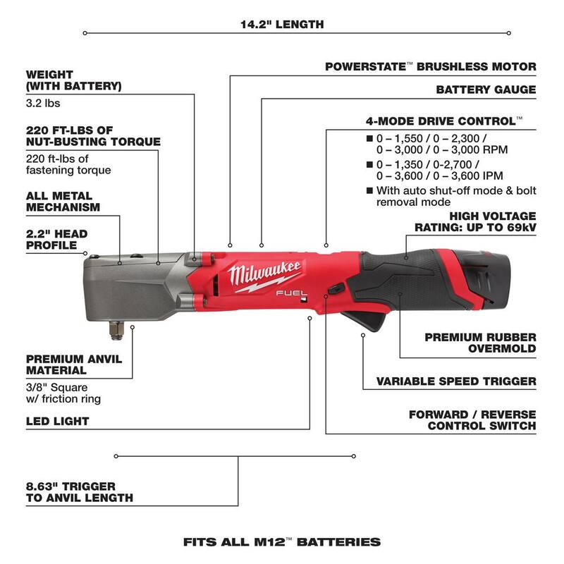 Juego de llave de impacto inalámbrica de ángulo recto de 12V de litio Milwaukee M12 FUEL de 3/8 in con set de mecánica de 3/8 in (32 piezas) - 2564-22-48-22-9508.
