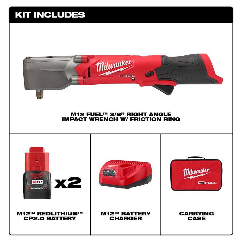Juego de llave de impacto inalámbrica de ángulo recto de 12V de litio Milwaukee M12 FUEL de 3/8 in con set de mecánica de 3/8 in (32 piezas) - 2564-22-48-22-9508.