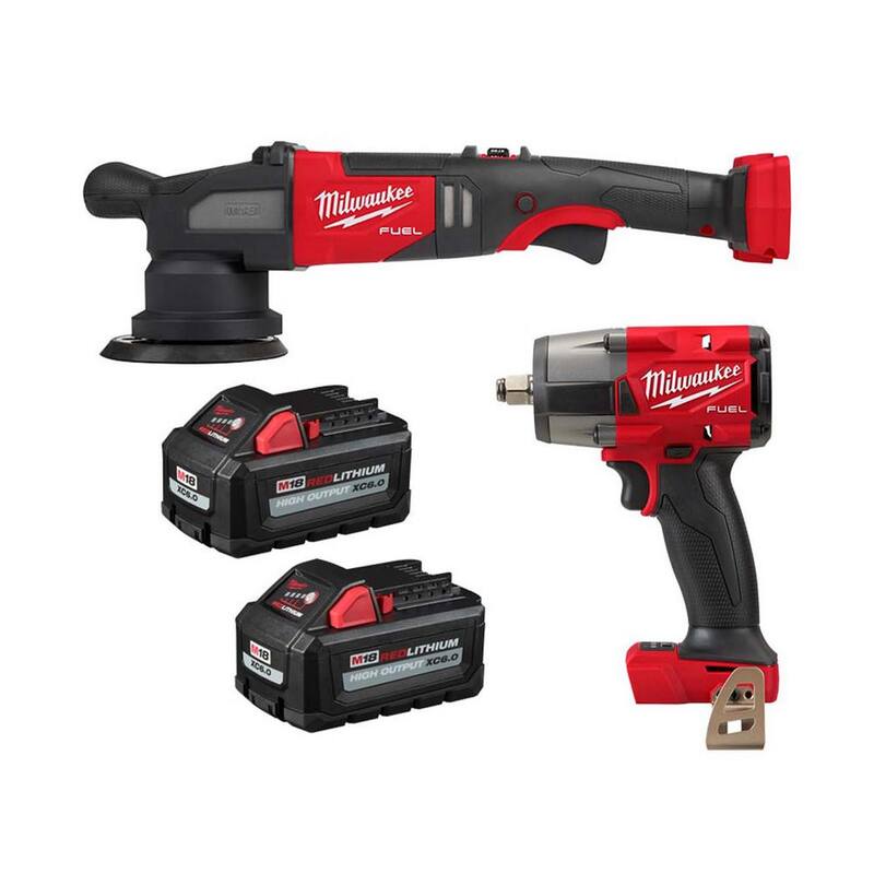 Llave de impacto inalámbrica Milwaukee M18 FUEL 18V de medio torque de 1/2 pulgada con motor sin escobillas de ion de litio y pulidor, incluye 2 baterías de alto rendimiento de 6.0Ah - 2962-20-2684-20-48-11-1862.