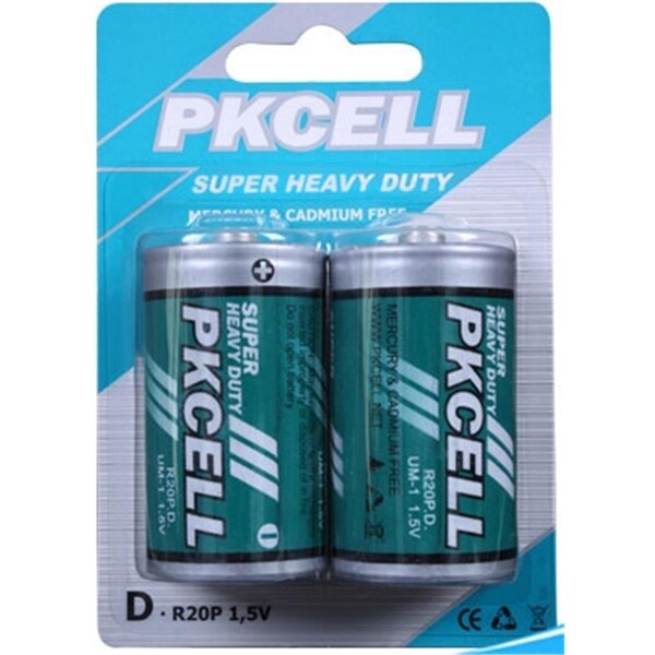 Pkcell 1.5V Heavy Duty Zinc Chloride Battery, 2PK - R20P-2B