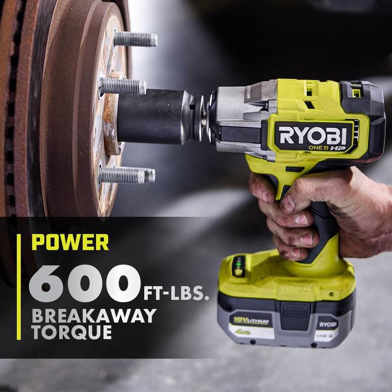 RYOBI ONE+ HP 18V Llave de Impacto sin Escobillas Inalámbrica de 4 Modos de 1/2 pulg. con batería de alto rendimiento de 4.0 Ah y cargador - P262-PSK014