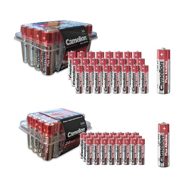 Camelion AAA 1.5V  Plus Alkaline Plastic Tub + AA 1.5V Plastic Tub AAA 24pk + AA 24pk, 48PK - LR03-PB24+LR06-PB24-CB
