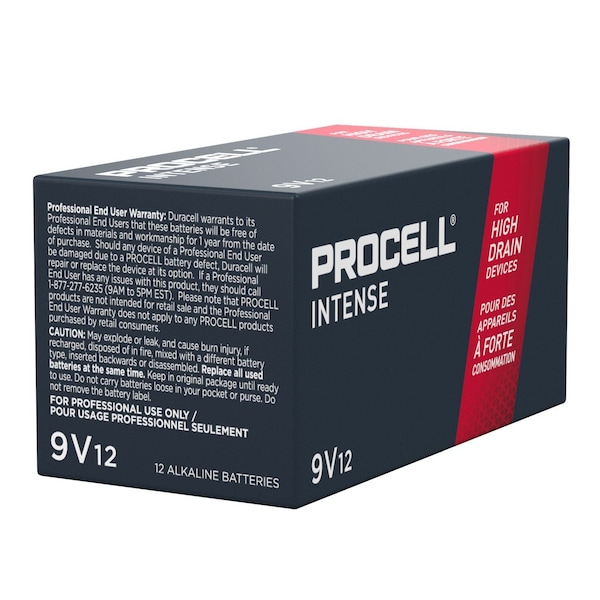Duracell PX1604 Procell Intense, Alkaline Battery, 9V, Buk, 12/Box - 41333-03716