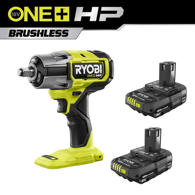 RYOBI ONE+ HP Llave de impacto inalámbrica sin escobillas de 18V de 4 modos con batería de 2.0 Ah (paquete de 2) - P262-PBP2006
