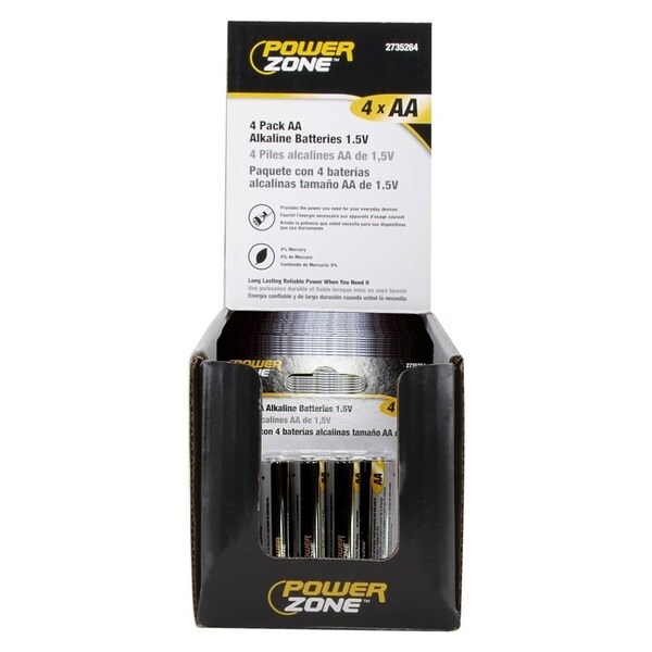 Powerzone Battery, 1.5 V Battery, AA Battery, Zinc, Manganese Dioxide, and Potassium Hydroxide - LR6-4P-DB