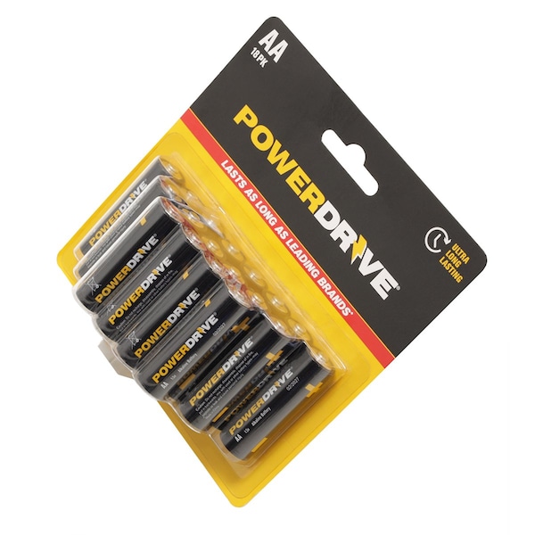 Powerdrive Alkaline Battery, AA 1.5V DC 18 PK - LDR618PK