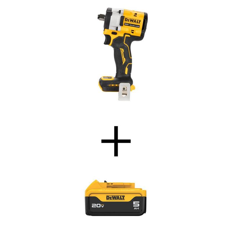 Llave de impacto inalámbrica DEWALT 20V de 1/2 pulgadas y batería de iones de litio Premium 20V MAX de 5.0Ah - DCF921BWDCB205