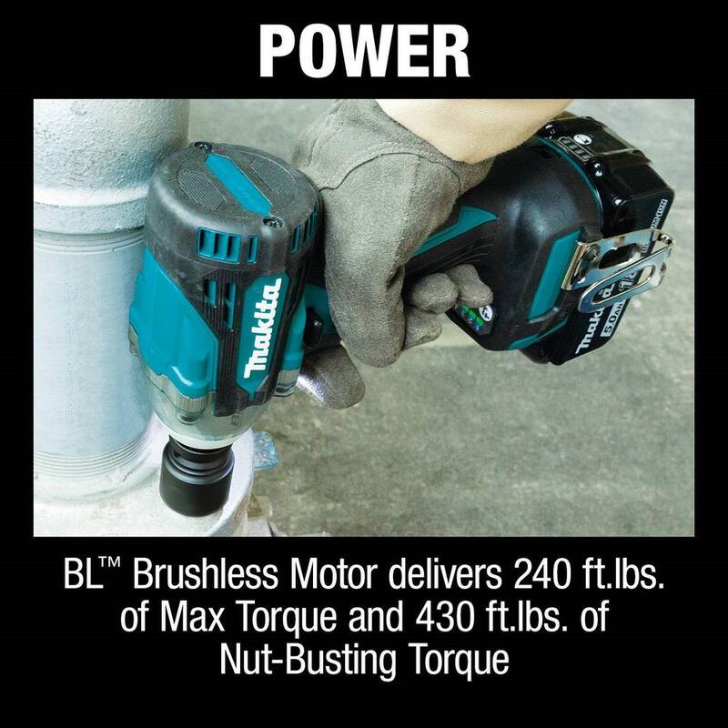 Juego de llave de impacto inalámbrica sin escobillas Makita 18V LXT de 1/2 pulg. con anillo de fricción y yunque de 5.0Ah con juego de dados de impacto de 1/2 pulg. - XWT14T-A-96372