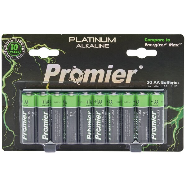 Promier Products AA Platinum Alkaline Battery, 20PK - P-AA20-4/16