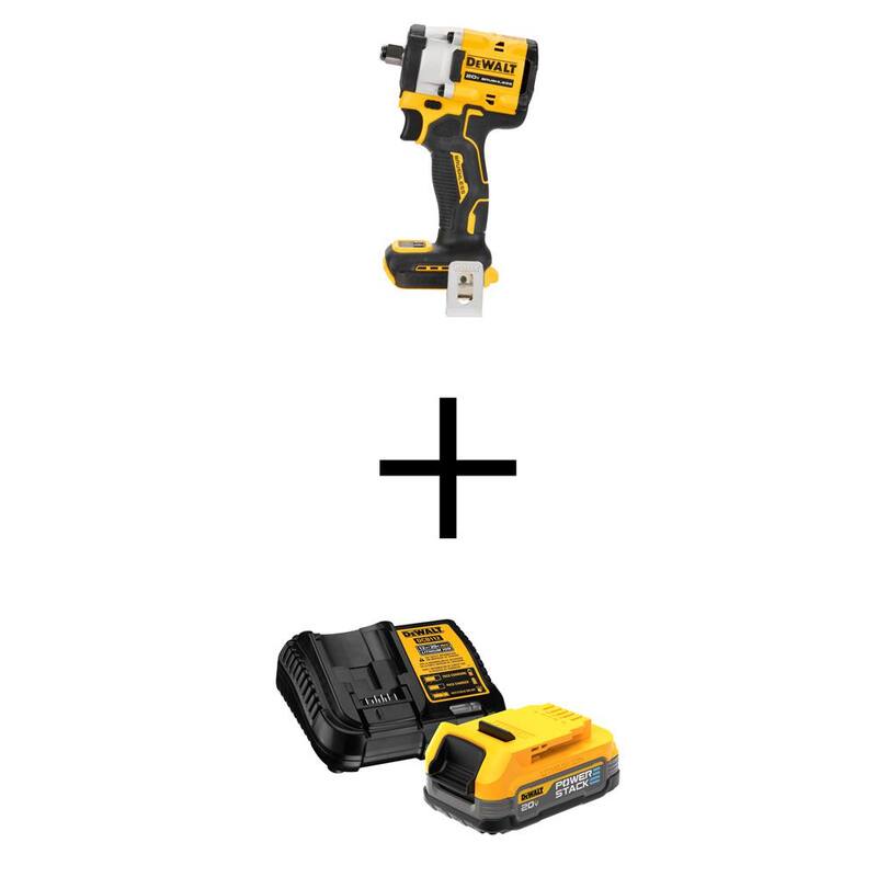 DEWALT Atomic 20-Volt Maximum Llave de Impacto Inalámbrica sin Escobillas de 1/2 pulgadas con batería POWERSTACK de 1.7 Ah y cargador - DCF921BWCBP034C