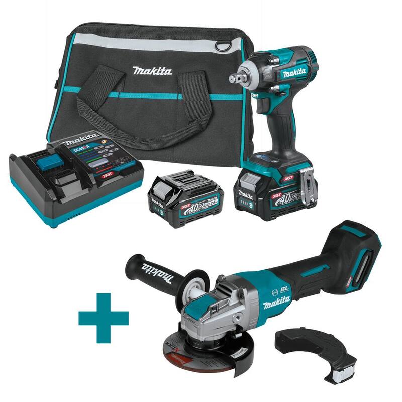 Kit de llave de impacto inalámbrica sin escobillas Makita 40-Volt Max XGT de 4 velocidades 1/2 pulgadas, 2.5Ah con regalo de amoladora angular XGT Brushless de 5 pulgadas - GWT04D-GAG13Z.