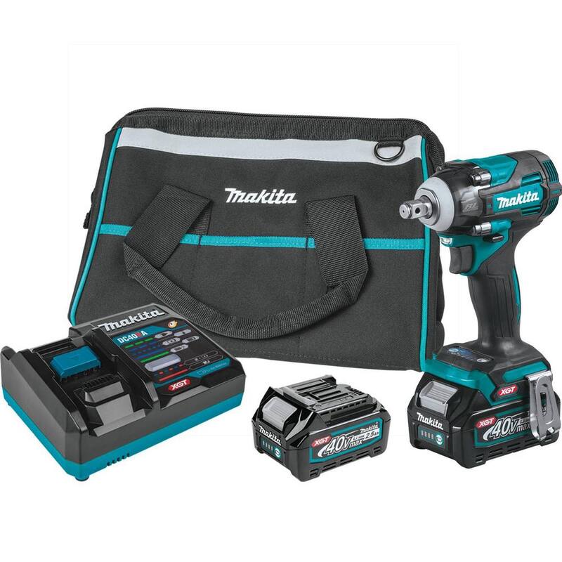 Kit de llave de impacto inalámbrica sin escobillas Makita 40-Volt Max XGT de 4 velocidades 1/2 pulgadas, 2.5Ah con regalo de amoladora angular XGT Brushless de 5 pulgadas - GWT04D-GAG13Z.