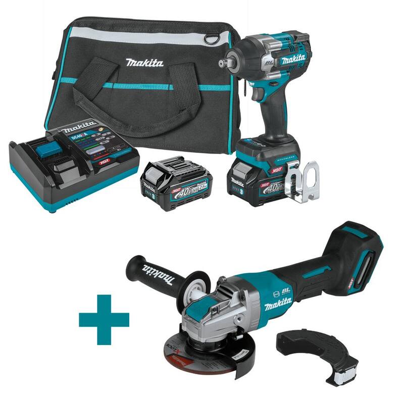 Juego de llave de impacto sin escobillas Makita XGT de 40V máx. con 4 velocidades de par medio y 1/2 pulgada, batería de 2.5Ah y bono de amoladora angular sin escobillas XGT de 5 pulgadas - GWT07D-GAG13Z