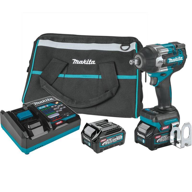Juego de llave de impacto sin escobillas Makita XGT de 40V máx. con 4 velocidades de par medio y 1/2 pulgada, batería de 2.5Ah y bono de amoladora angular sin escobillas XGT de 5 pulgadas - GWT07D-GAG13Z