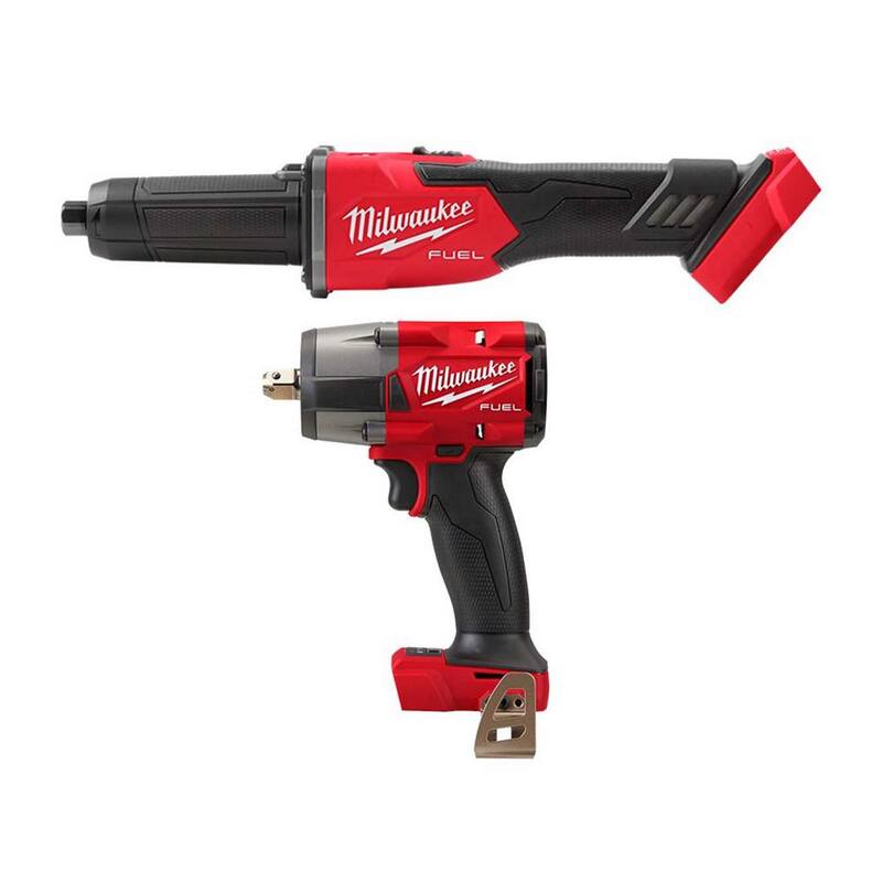 Amoladora de troquel de frenado sin escobillas inalámbrica de 1/4 de pulgada Milwaukee M18 FUEL 18V de iones de litio (Herramienta solamente) con llave de impacto de medio torque de 1/2 de pulgada - 2939-20-2962P-20