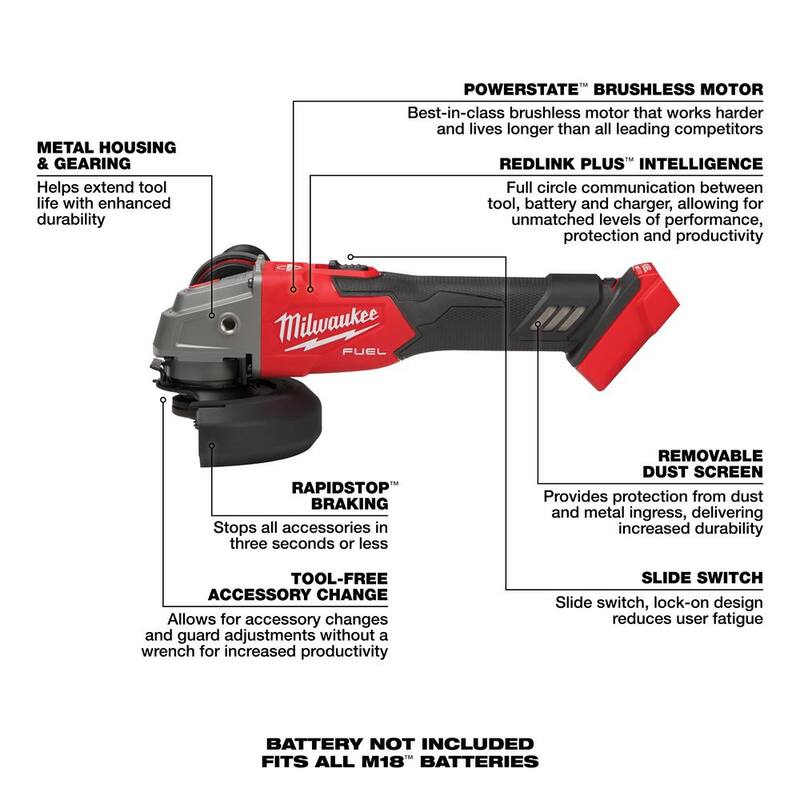 Milwaukee M18 FUEL 18V Lithium-Ion Brushless Cordless 4-1/2 in./5 in. Grinder (solo herramienta) con Llave de Impacto de Medio Torque de 1/2 pulgadas - 2889-20-2962P-20