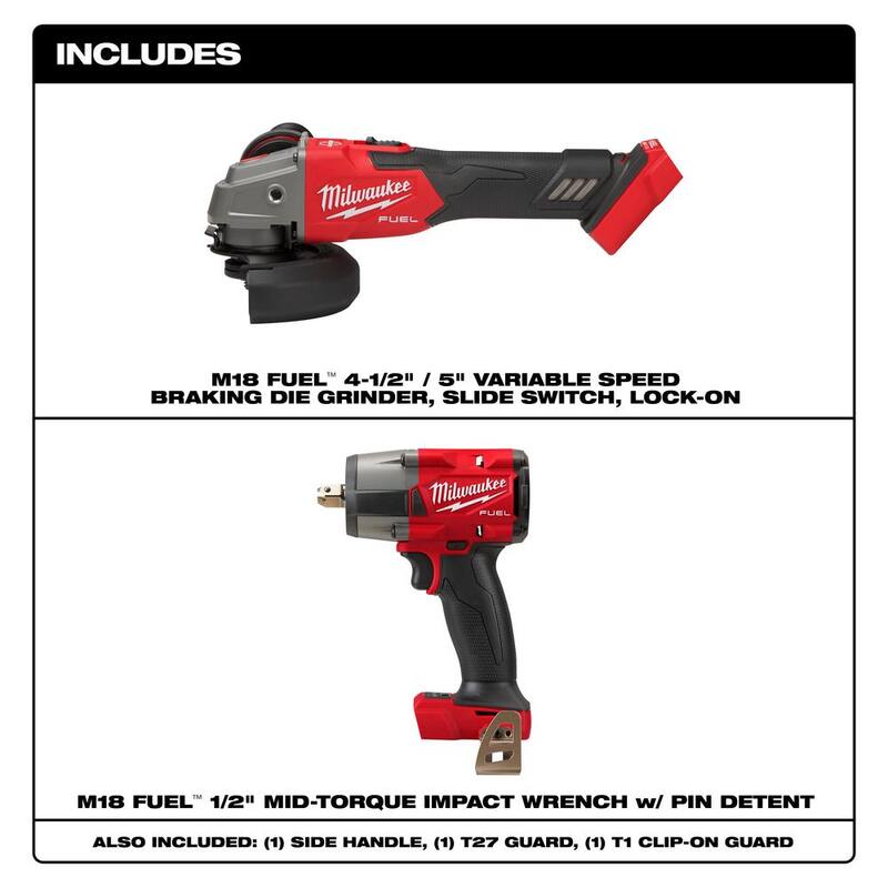 Milwaukee M18 FUEL 18V Lithium-Ion Brushless Cordless 4-1/2 in./5 in. Grinder (solo herramienta) con Llave de Impacto de Medio Torque de 1/2 pulgadas - 2889-20-2962P-20
