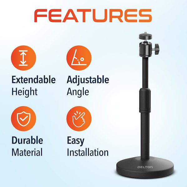 Delton 360 Degree Webcam Stand, Camera Stand for Video Calls/Streaming/Recording - Black - T301