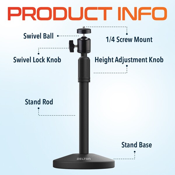 Delton 360 Degree Webcam Stand, Camera Stand for Video Calls/Streaming/Recording - Black - T301