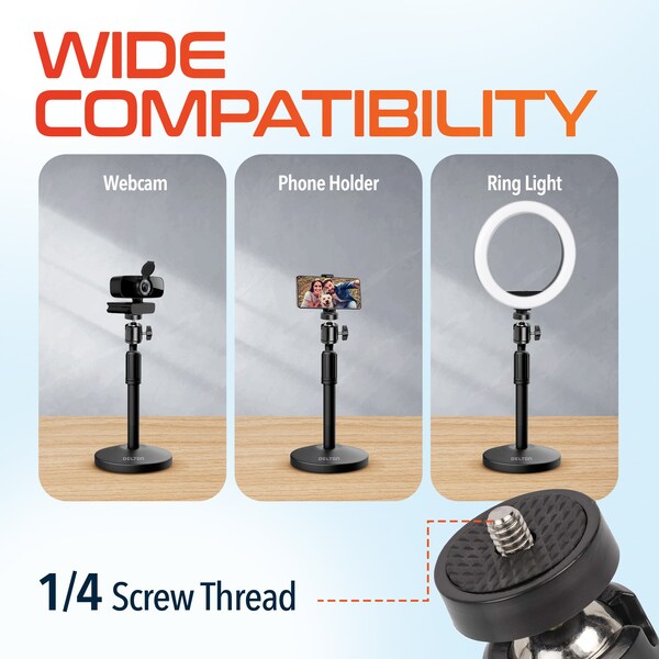 Delton 360 Degree Webcam Stand, Camera Stand for Video Calls/Streaming/Recording - Black - T301