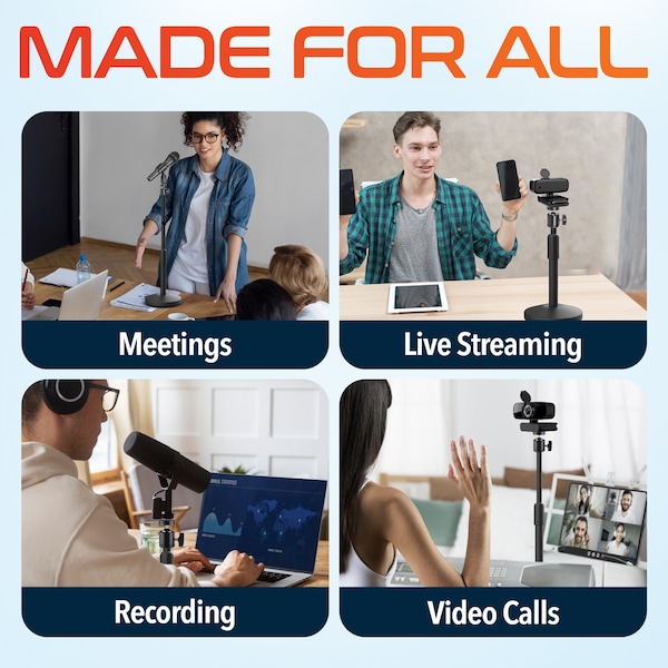 Delton 360 Degree Webcam Stand, Camera Stand for Video Calls/Streaming/Recording - Black - T301