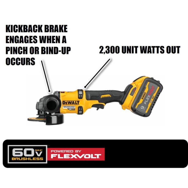 Esmeriladora angular pequeña sin carbones DEWALT FLEXVOLT 60V MAX de 4.5 a 6 pulgadas, sierra reciproca de 20V y 2 baterías FLEXVOLT de 9.0 Ah - DCG418X2WDCS380