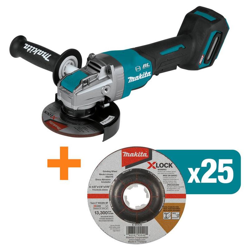 Makita 40V max XGT Amoladora Angular Inalámbrica sin escobillas de 5 pulgadas con interruptor de paleta X-LOCK y rueda de esmerilado de grano 36 X-LOCK de bonificación (Cantidad 25) - GAG13Z-E0043025
