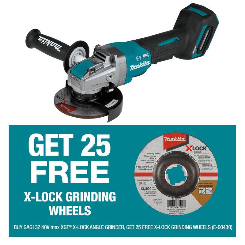 Makita 40V max XGT Amoladora Angular Inalámbrica sin escobillas de 5 pulgadas con interruptor de paleta X-LOCK y rueda de esmerilado de grano 36 X-LOCK de bonificación (Cantidad 25) - GAG13Z-E0043025